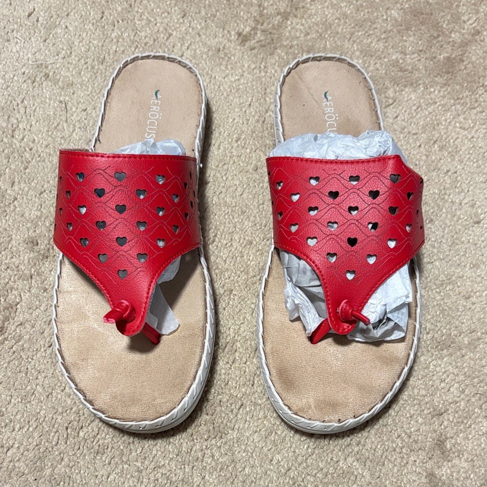 Red Heart Cutout Thong Sandals for Women